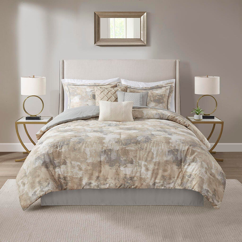 Beacon California King 7 Piece Textured Blend Comforter Set, Gray, large
