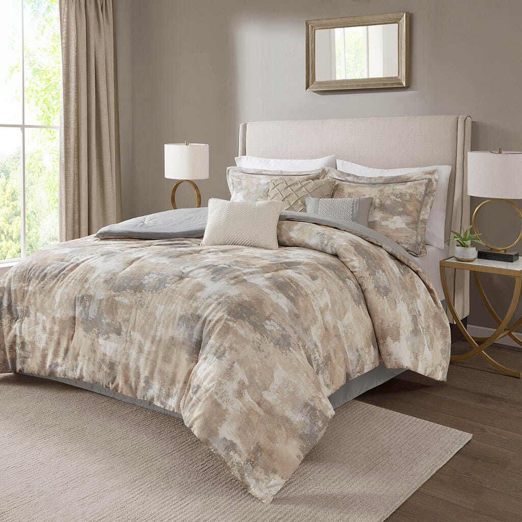 Beacon Queen 7 Piece Textured Blend Comforter Set, Gray, large
