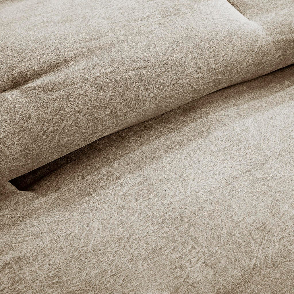 Boone King 7 Piece Faux Suede Comforter Set, Tan, large