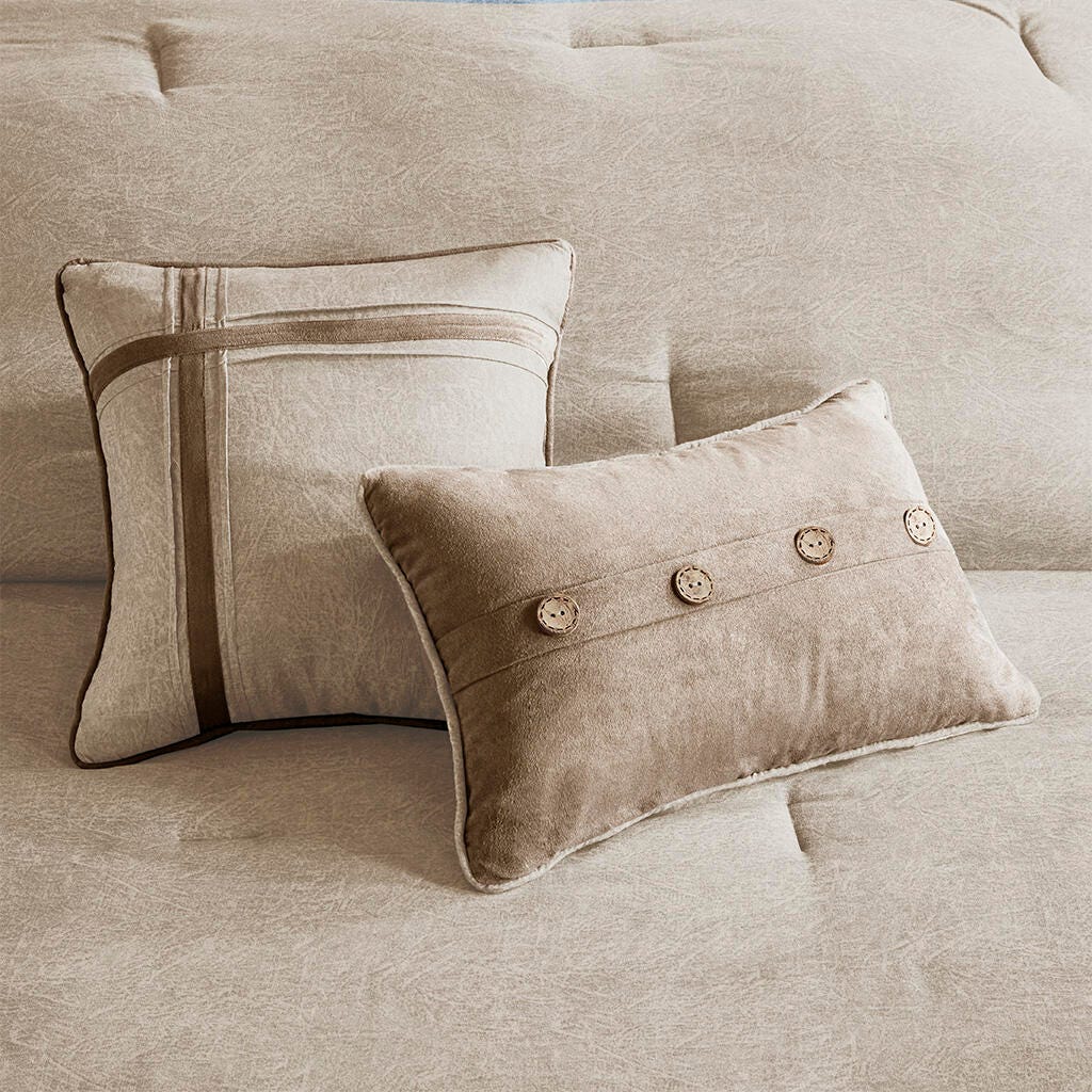 Boone King 7 Piece Faux Suede Comforter Set, Tan, large