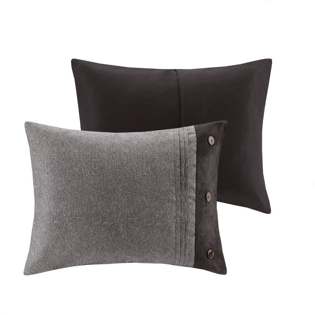 Boone King 7 Piece Faux Suede Comforter Set, Gray, large