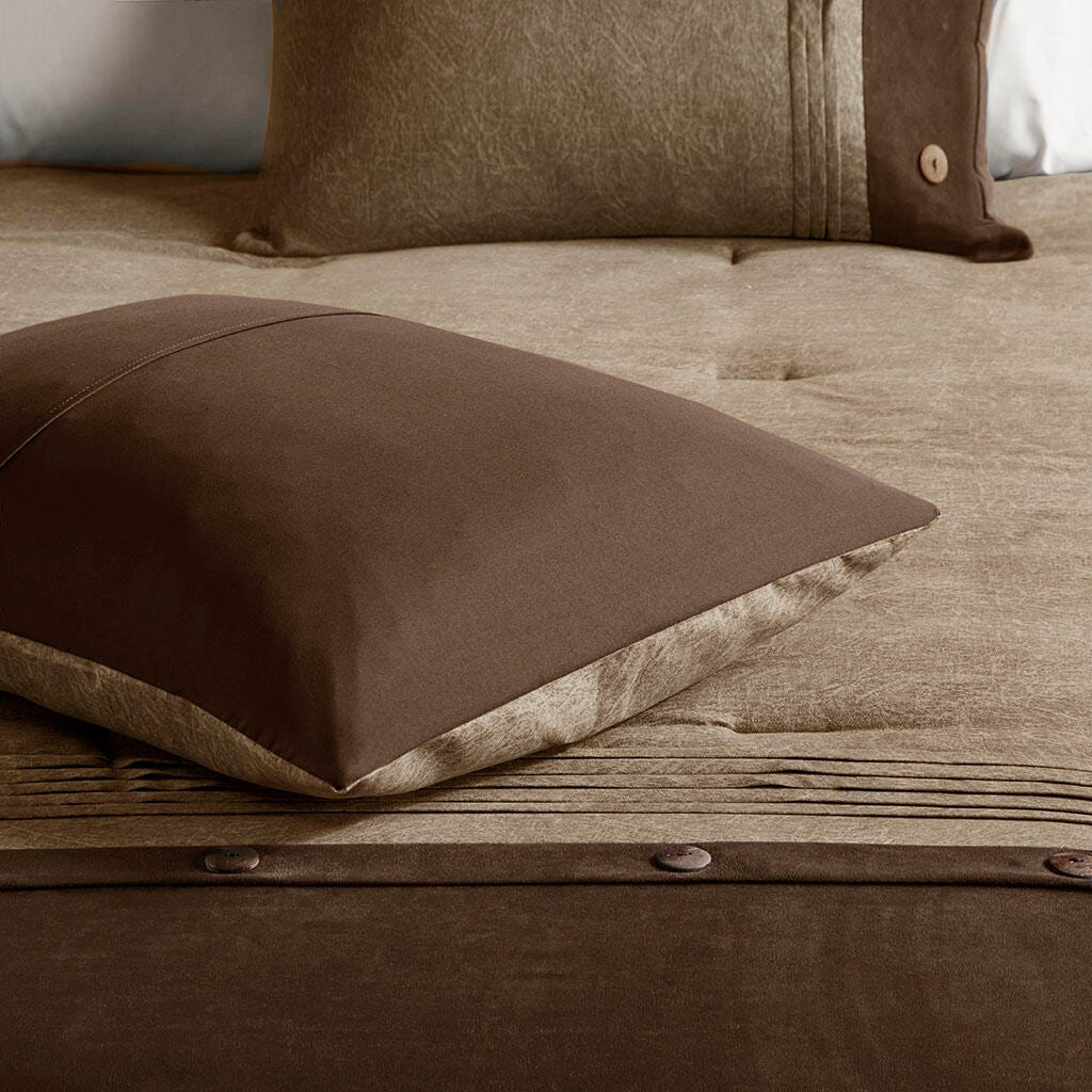 Boone King 7 Piece Faux Suede Comforter Set, Brown, large