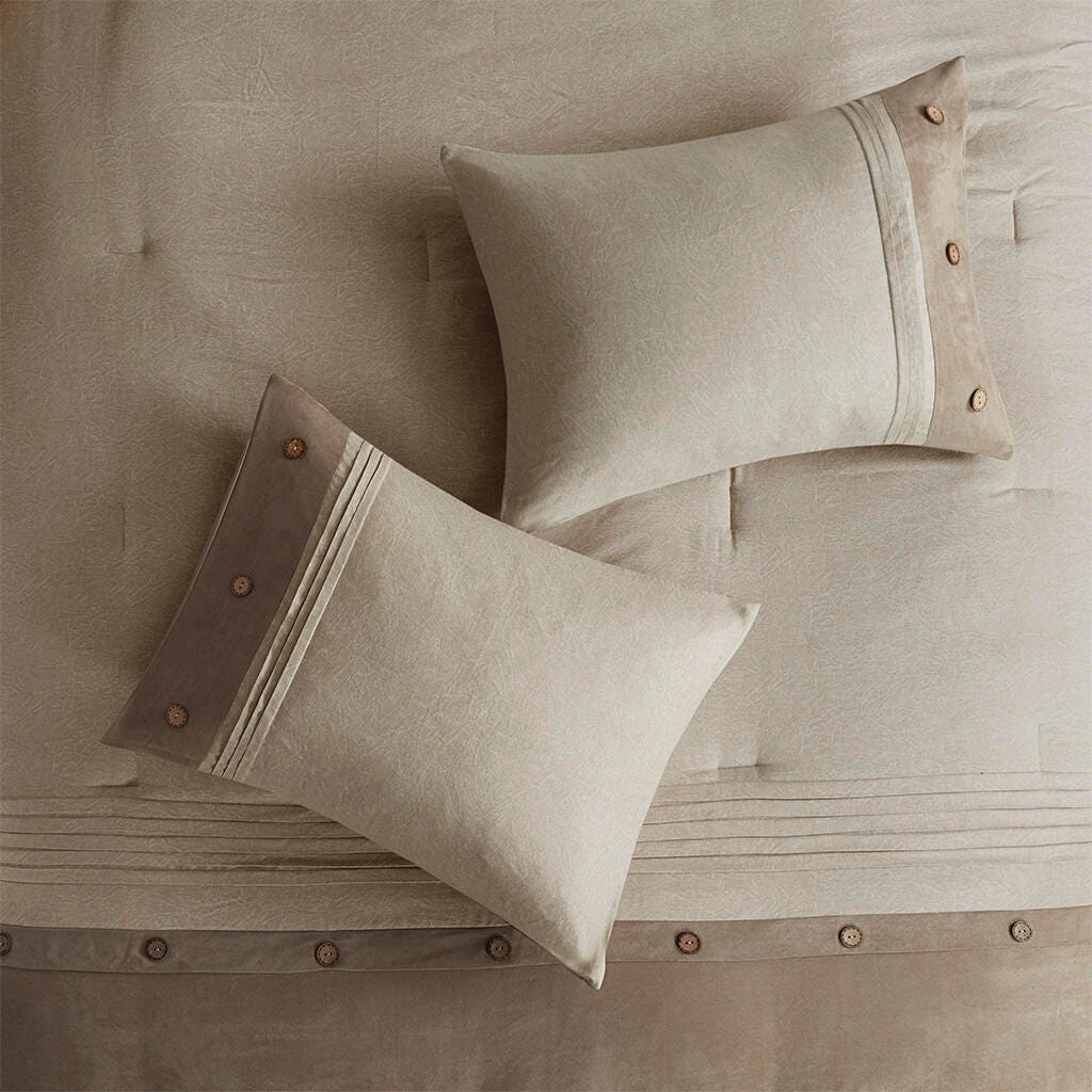 Boone Queen 7 Piece Faux Suede Comforter Set, Tan, large
