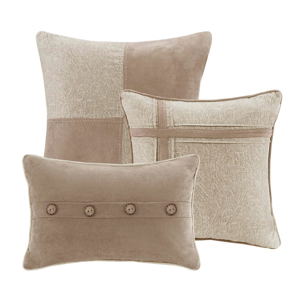 Boone Queen 7 Piece Faux Suede Comforter Set, Tan, large