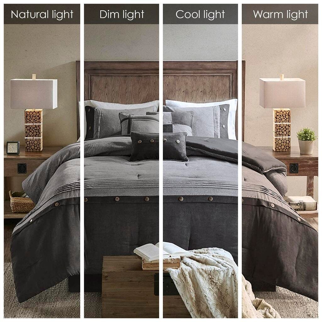 Boone Queen 7 Piece Faux Suede Comforter Set, Gray, large