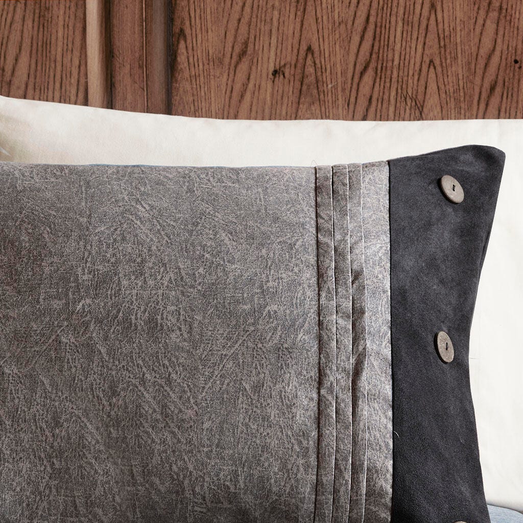 Boone Queen 7 Piece Faux Suede Comforter Set, Gray, large