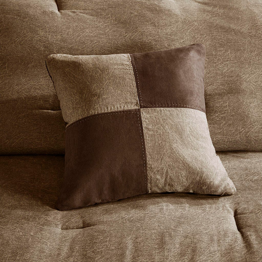 Boone Queen 7 Piece Faux Suede Comforter Set, Brown, large