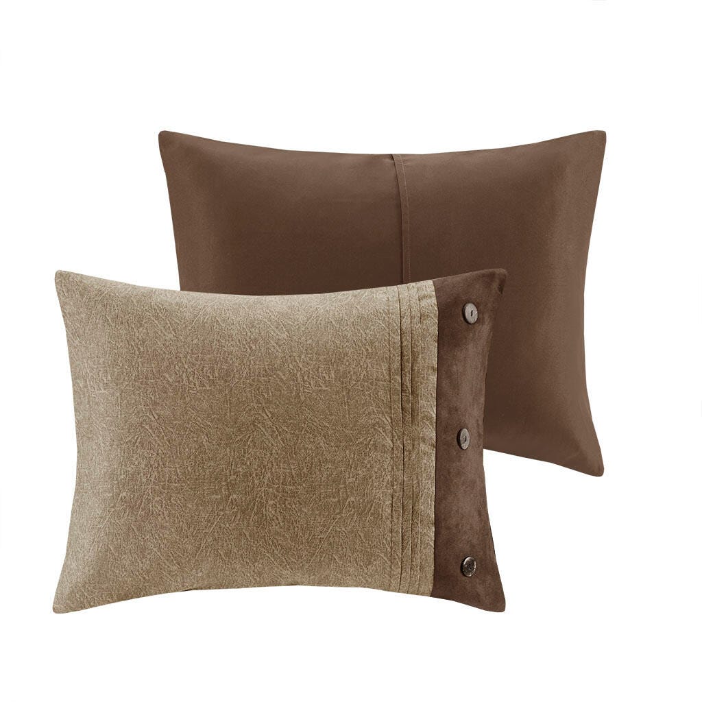 Boone Queen 7 Piece Faux Suede Comforter Set, Brown, large