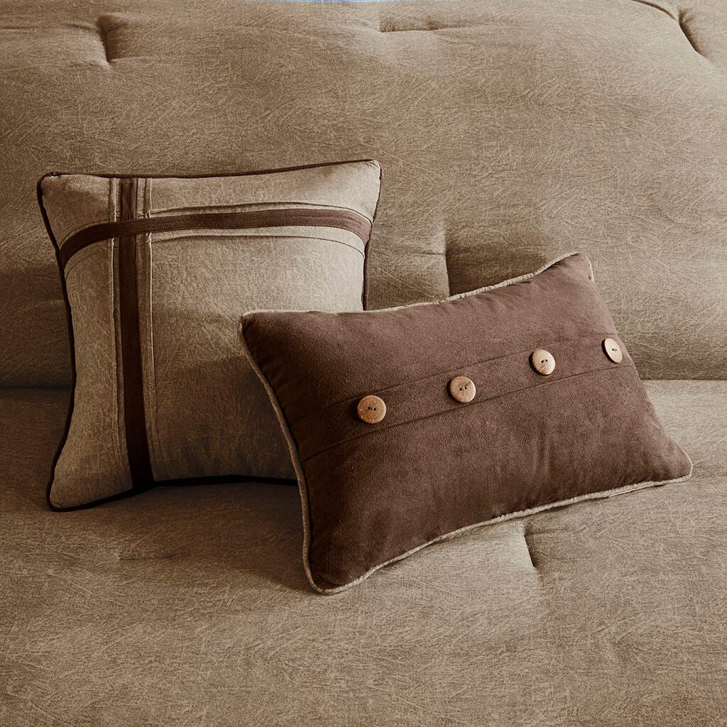 Boone Queen 7 Piece Faux Suede Comforter Set, Brown, large