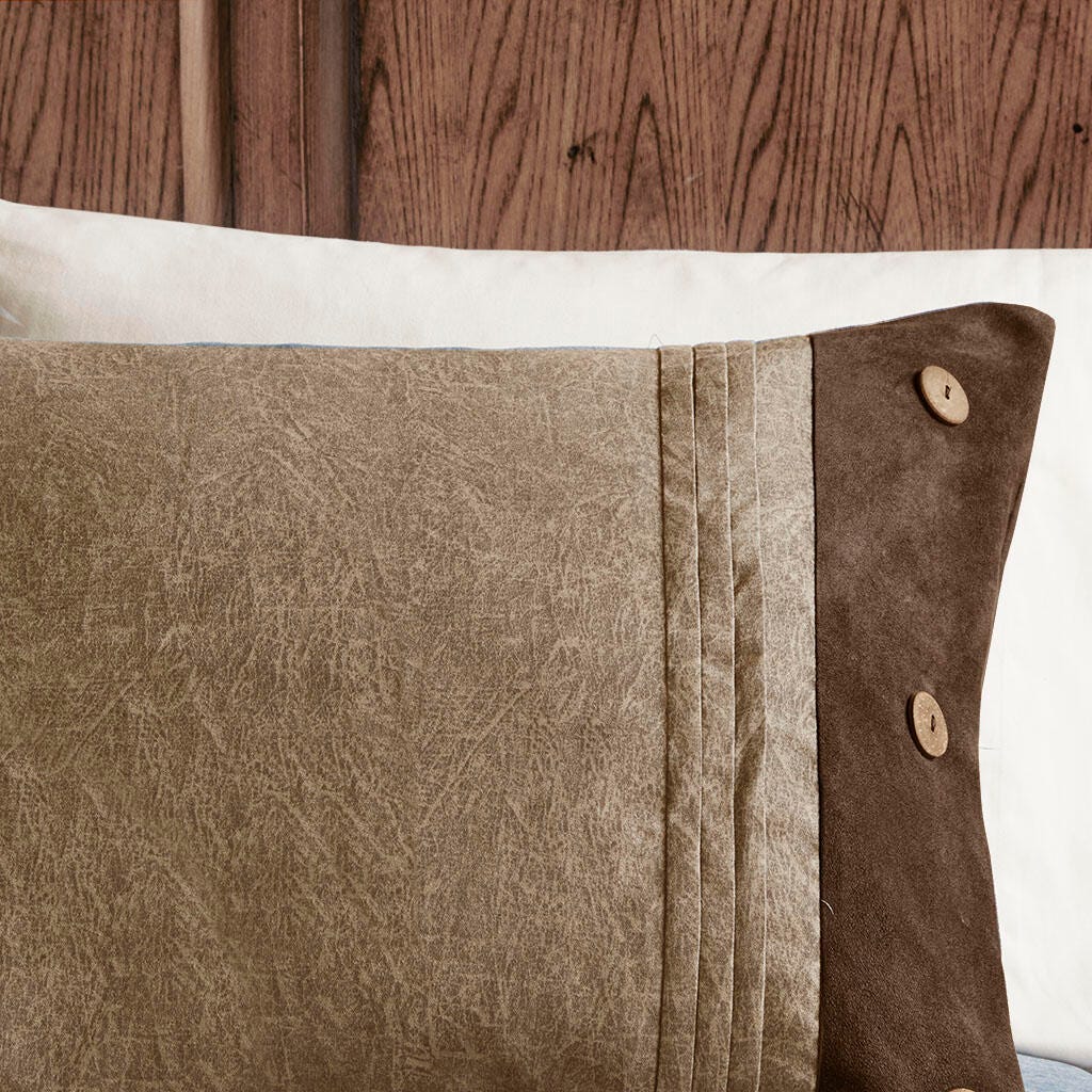 Boone Queen 7 Piece Faux Suede Comforter Set, Brown, large