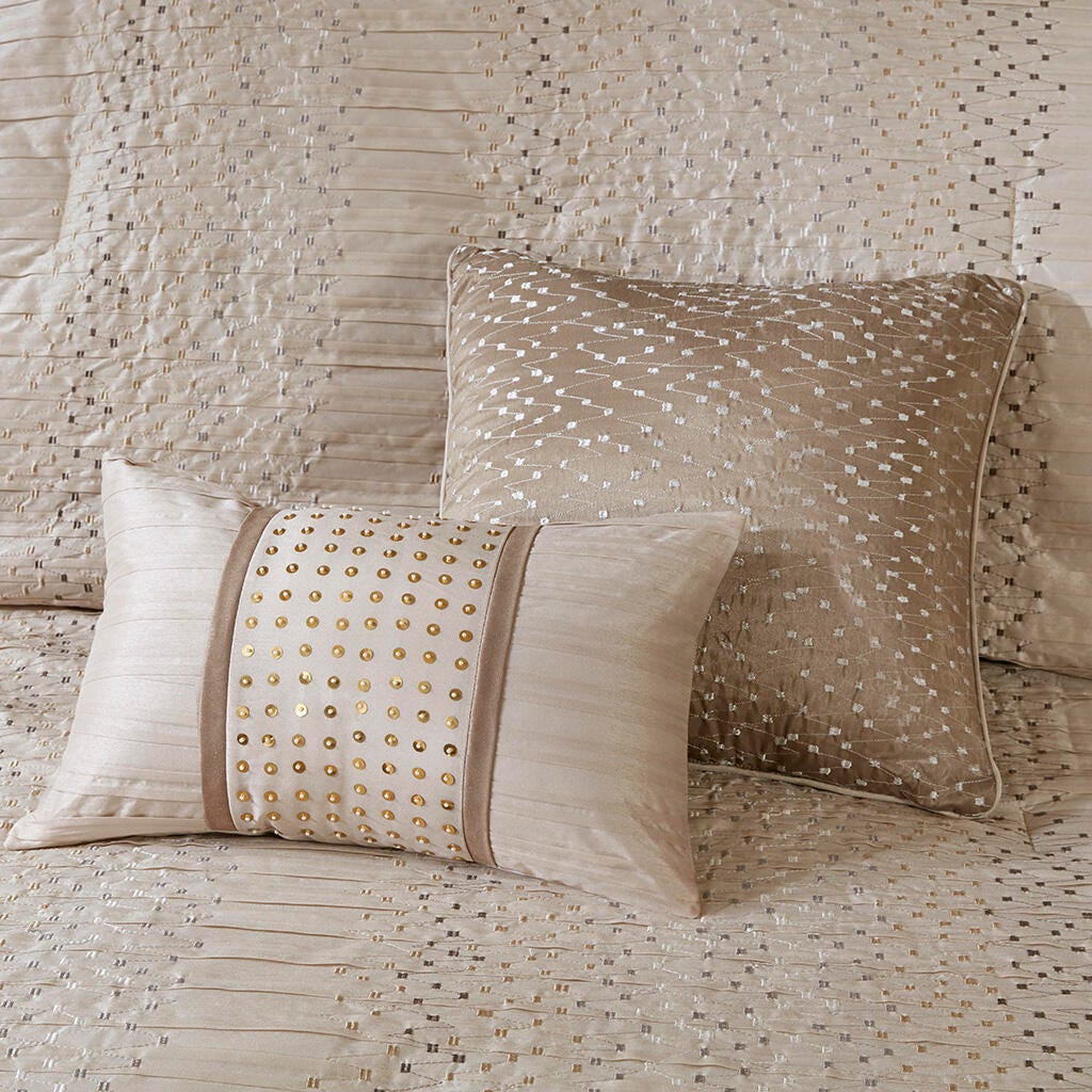 Camelia California King 8 Piece Embroidered Comforter Set, Natural, large