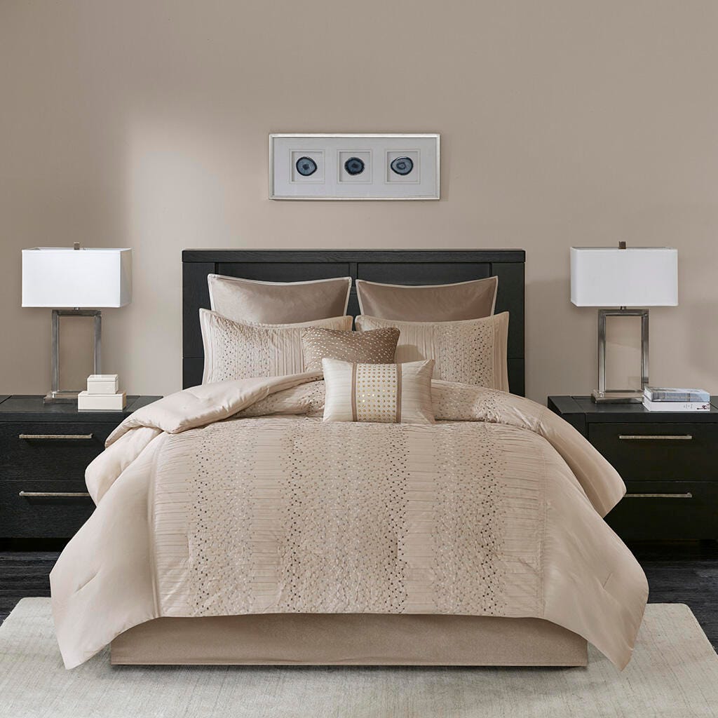 Camelia King 8 Piece Embroidered Comforter Set, Natural, large