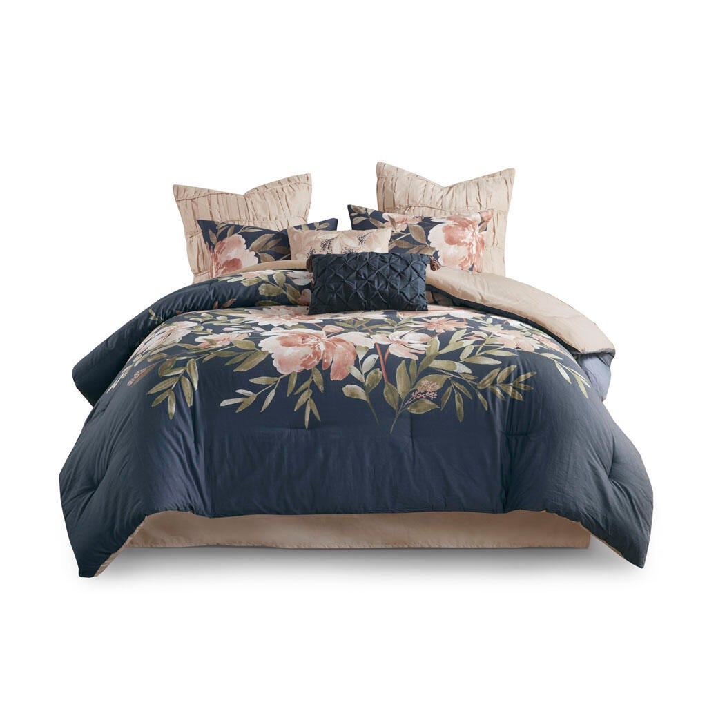Camillia California King 8 Piece Comforter Set, Navy, large
