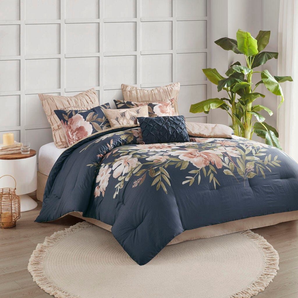 Camillia California King 8 Piece Comforter Set, Navy, large