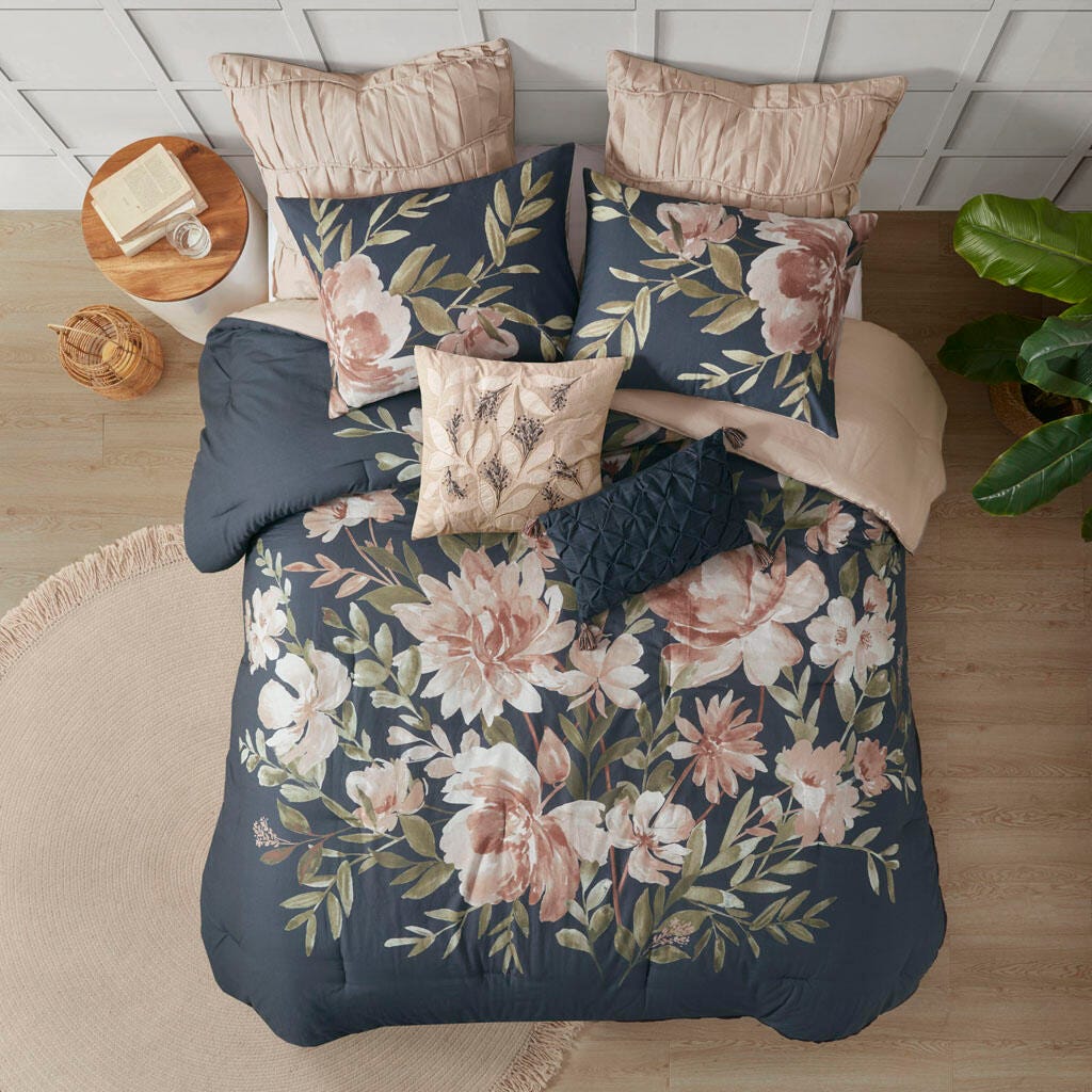 Camillia King 8 Piece Comforter Set, Navy, large