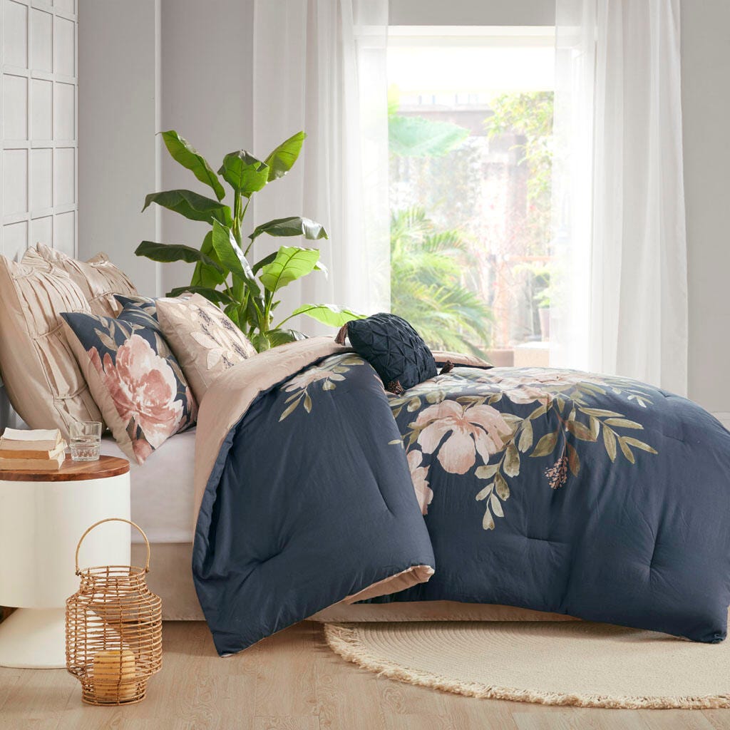 Camillia King 8 Piece Comforter Set, Navy, large