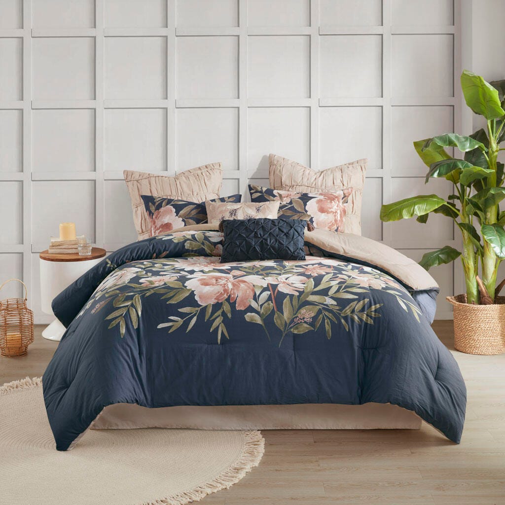 Camillia Queen 8 Piece Comforter Set, Navy, large