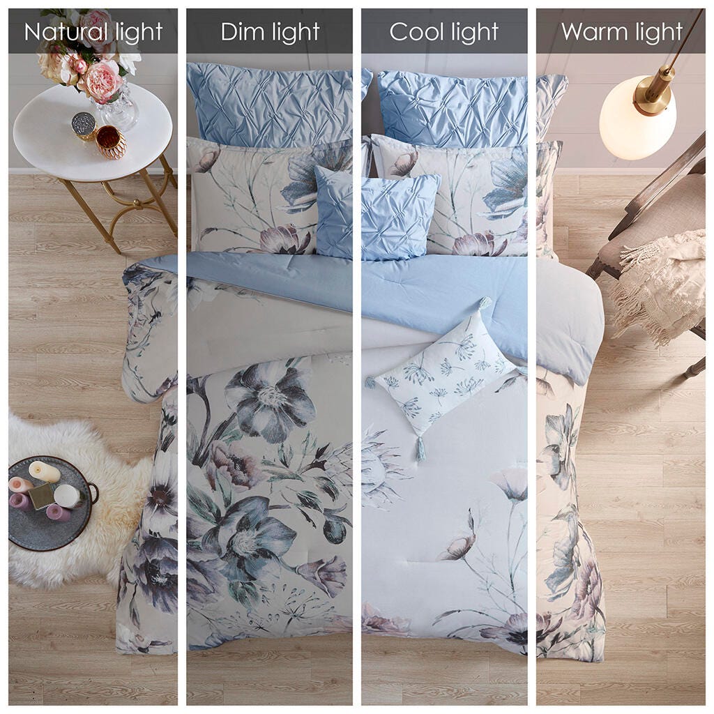Cassandra King 8 Piece Printed Comforter Set, Blue, large