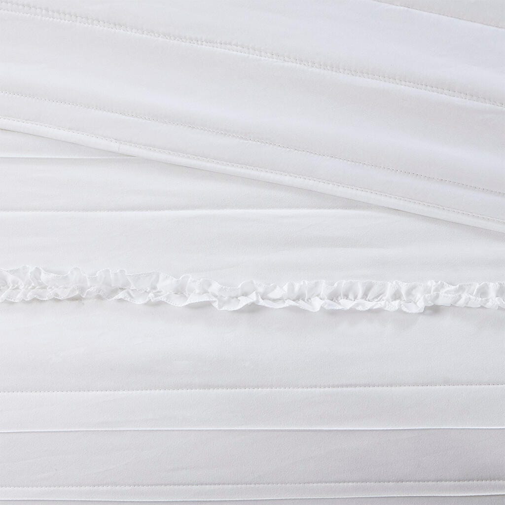 Celeste Full/Queen 4 Piece Reversible Ruffle Quilt Set with Throw Pillow, White, large