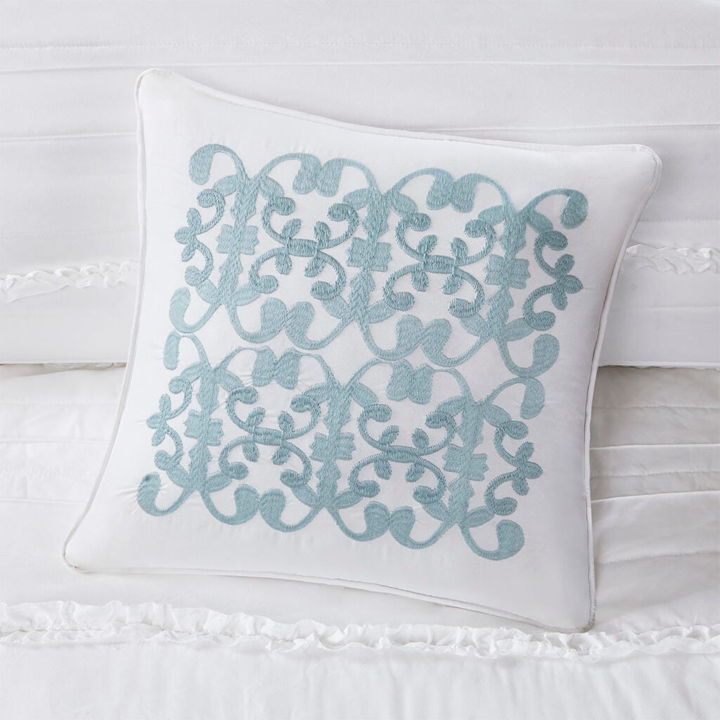 Celeste Full/Queen 4 Piece Reversible Ruffle Quilt Set with Throw Pillow, White, large