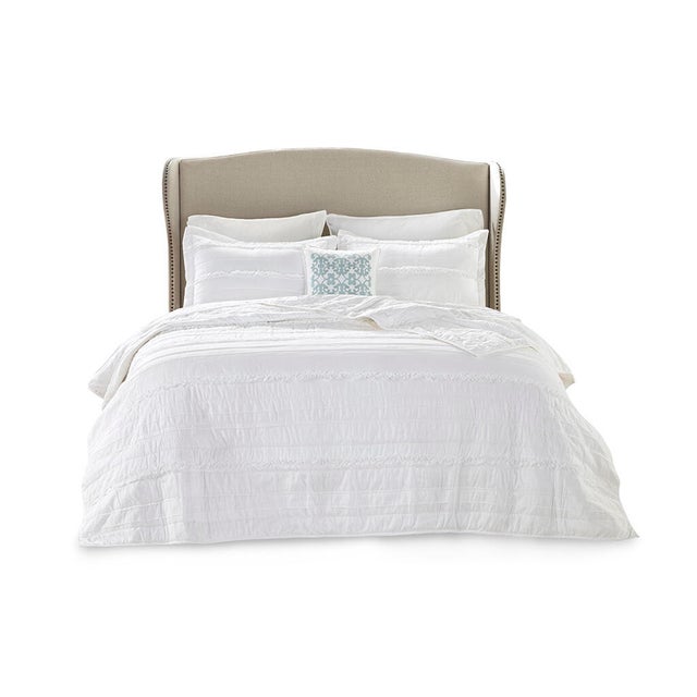 Celeste Full/Queen 4 Piece Reversible Ruffle Quilt Set with Throw Pillow