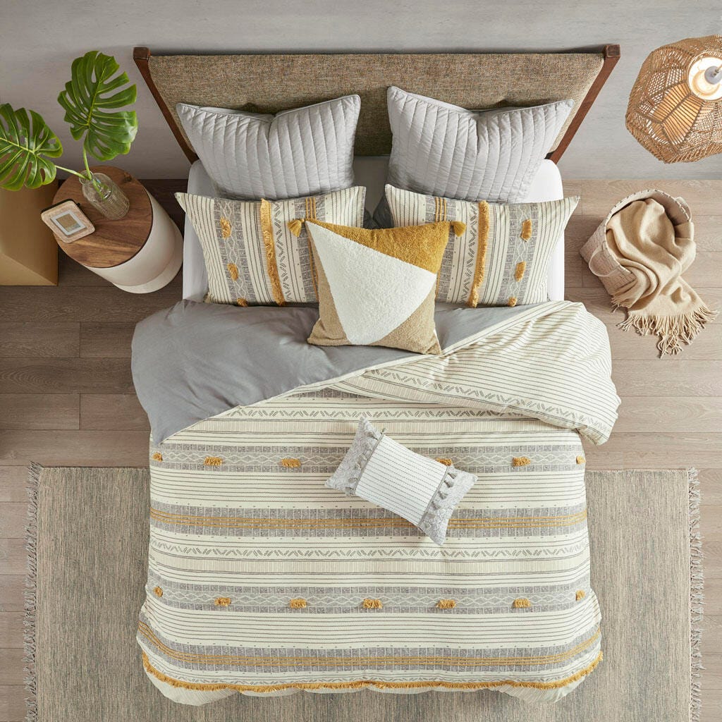 Cody King/California King 3 Piece Comforter Set, Gray/Yellow, rollover