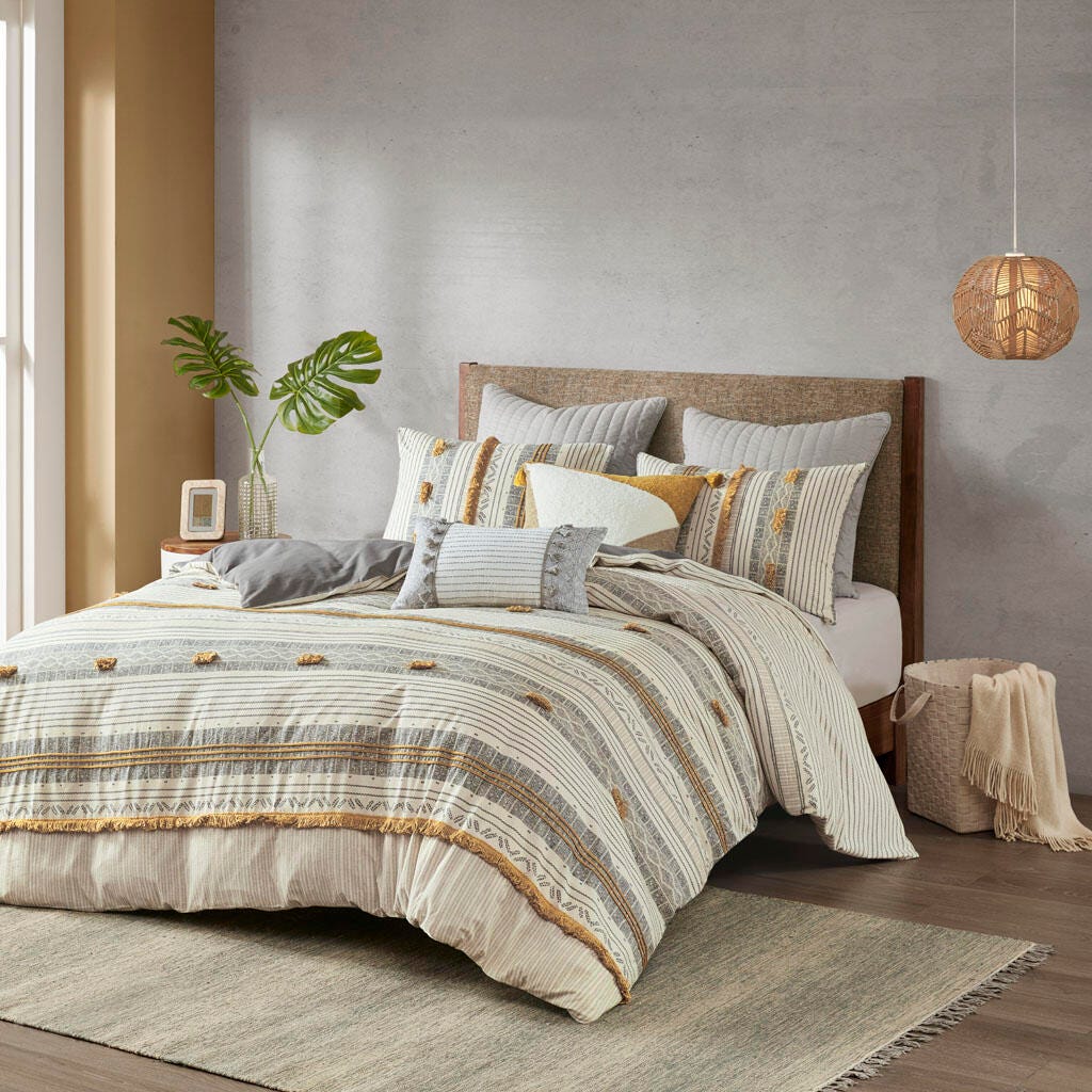Cody King/California King 3 Piece Comforter Set, Gray/Yellow, large