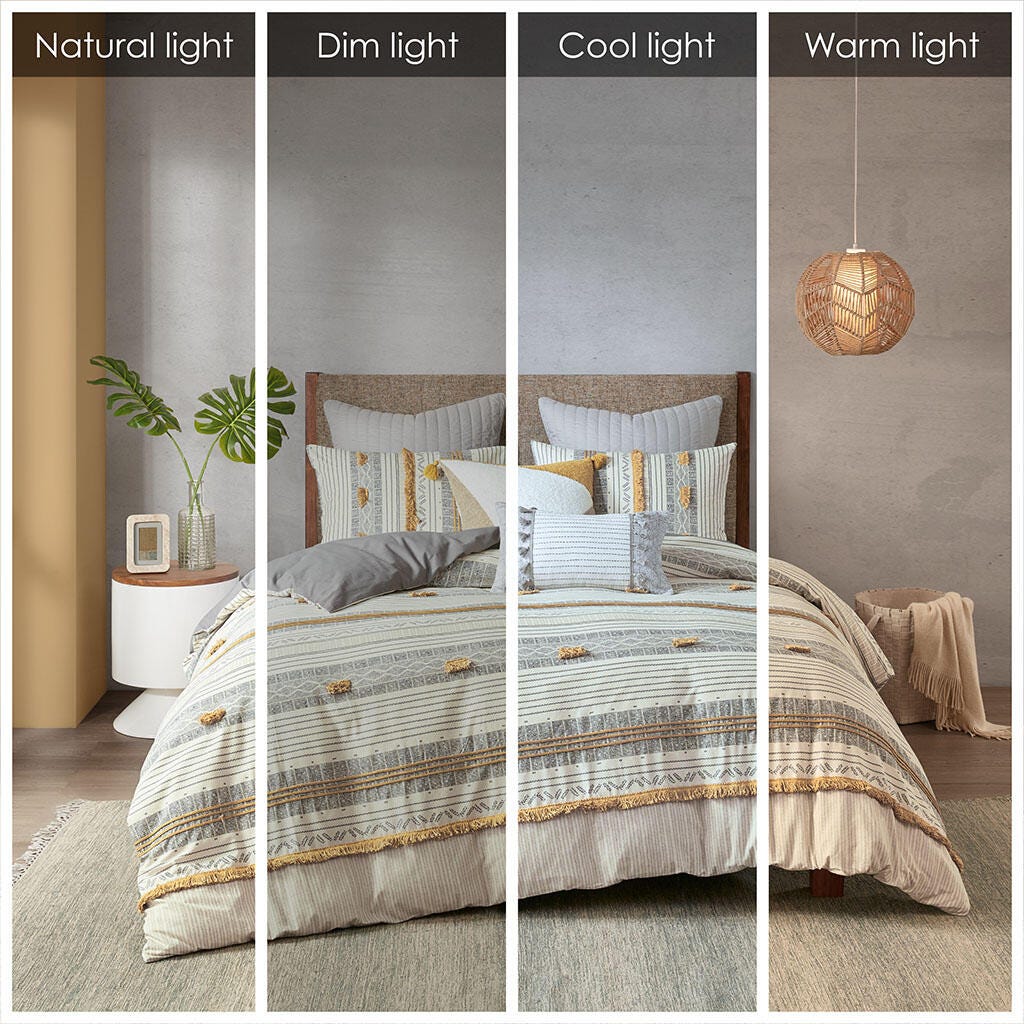 Cody Full/Queen 3 Piece Comforter Set, Gray/Yellow, large