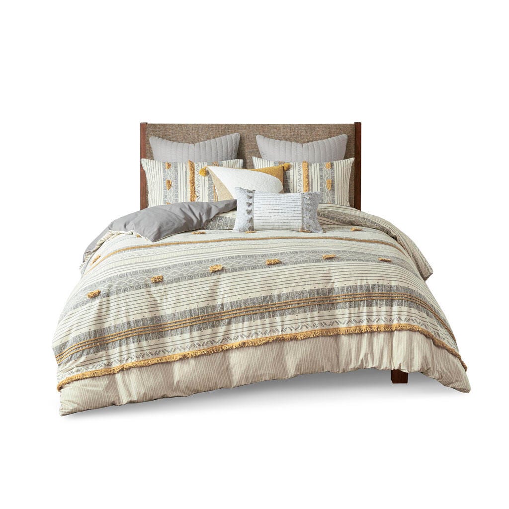 Cody Full/Queen 3 Piece Comforter Set, Gray/Yellow, rollover