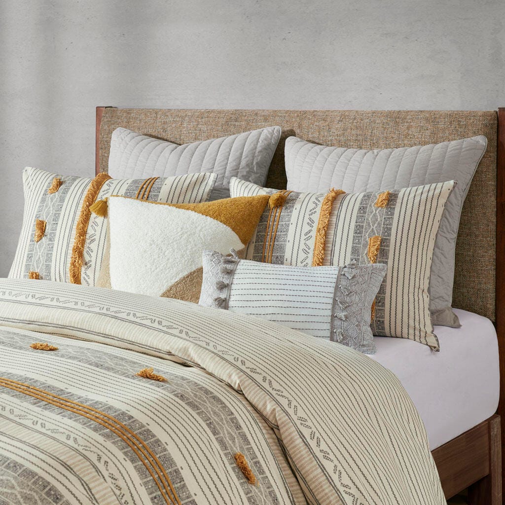 Cody Full/Queen 3 Piece Comforter Set, Gray/Yellow, large