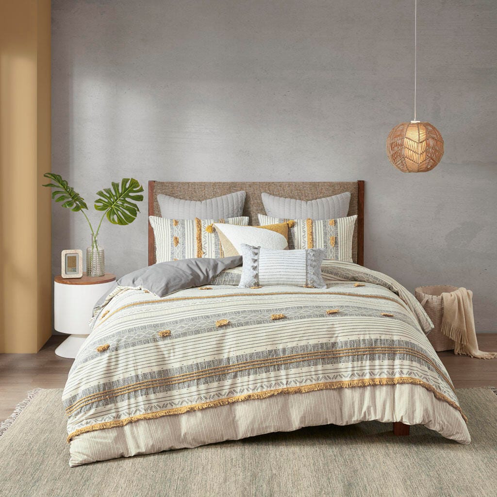 Cody Full/Queen 3 Piece Comforter Set, Gray/Yellow, large