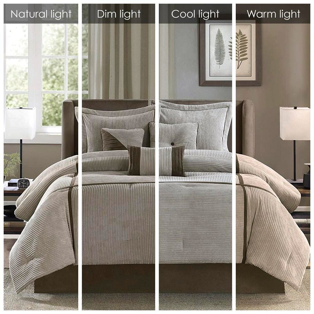 Dallas King 7 Piece Comforter Set, Taupe, large