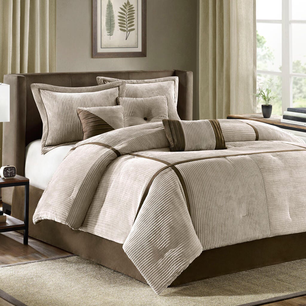 Dallas Queen 7 Piece Comforter Set, Taupe, large