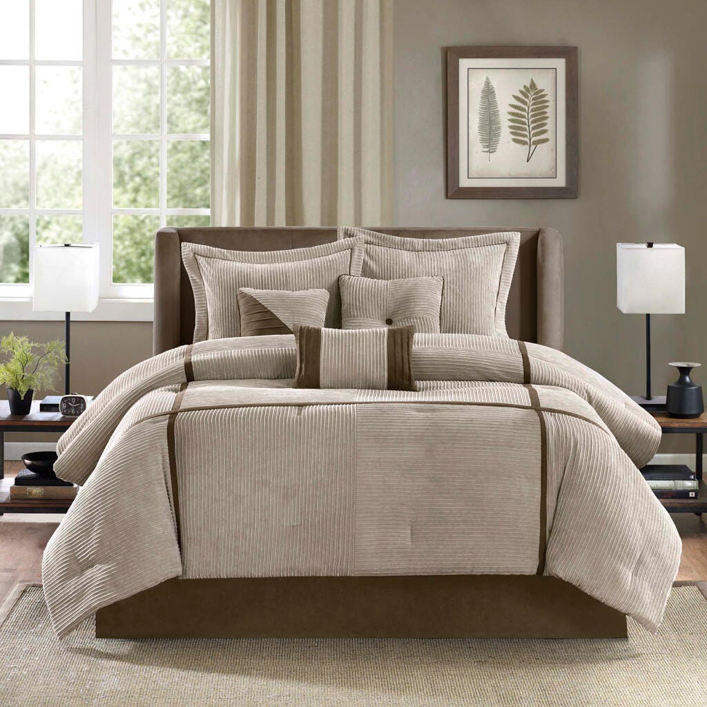 Dallas Queen 7 Piece Comforter Set, Taupe, large