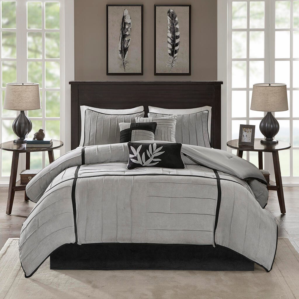 Dune King 7 Piece Comforter Set, Gray, large