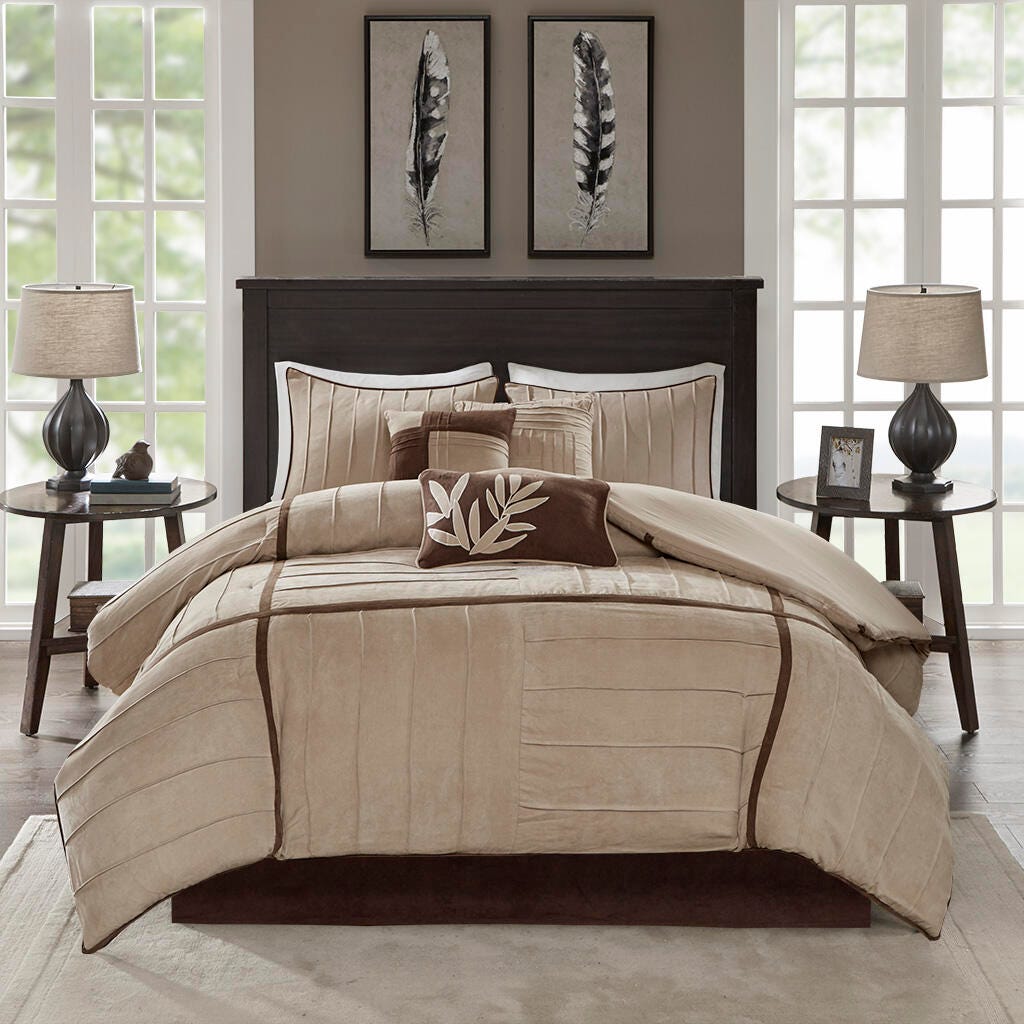 Dune Queen 7 Piece Comforter Set, Beige, large