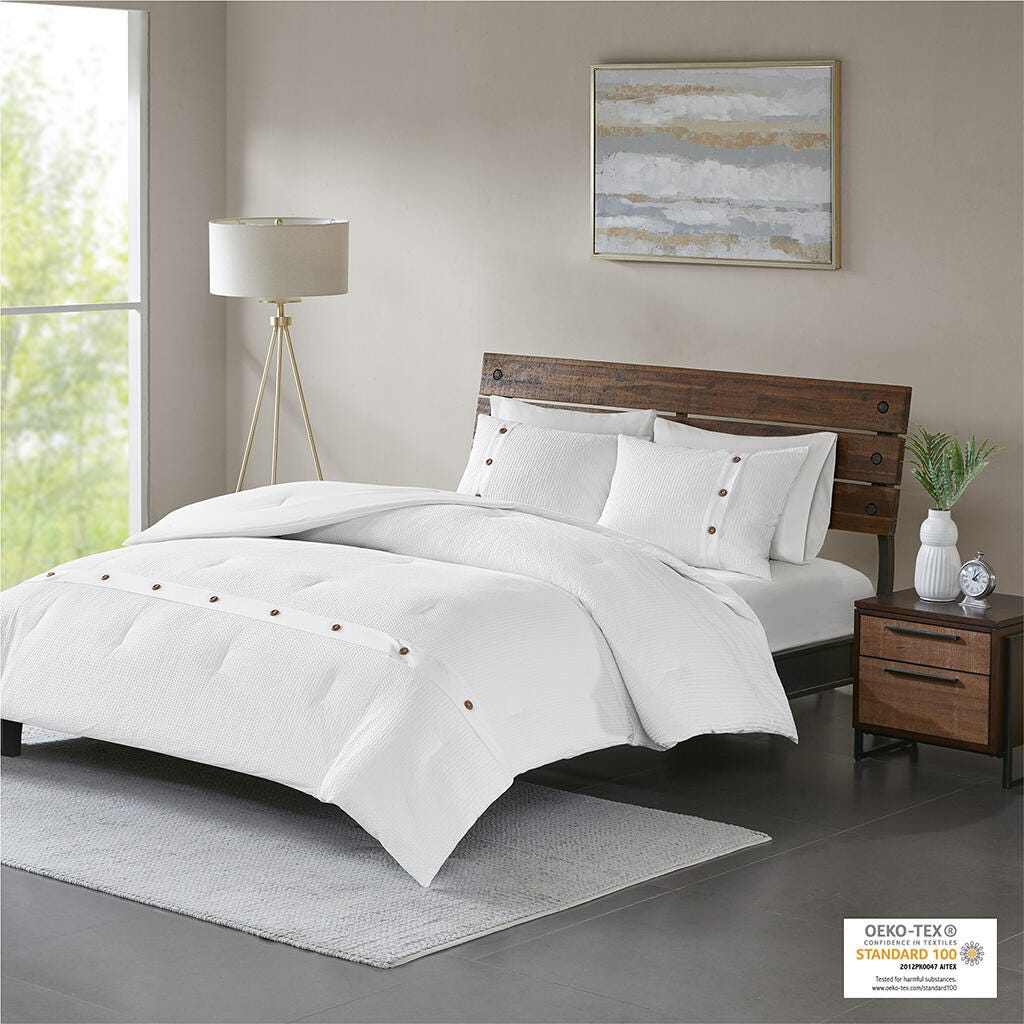 Finley Full/Queen 3 Piece Waffle Weave Comforter set, White, rollover