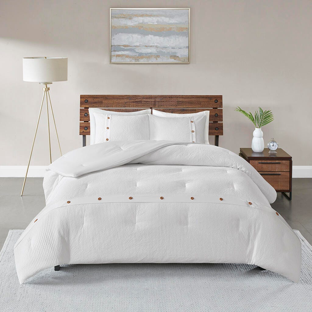 Finley Full/Queen 3 Piece Waffle Weave Comforter set, White, large