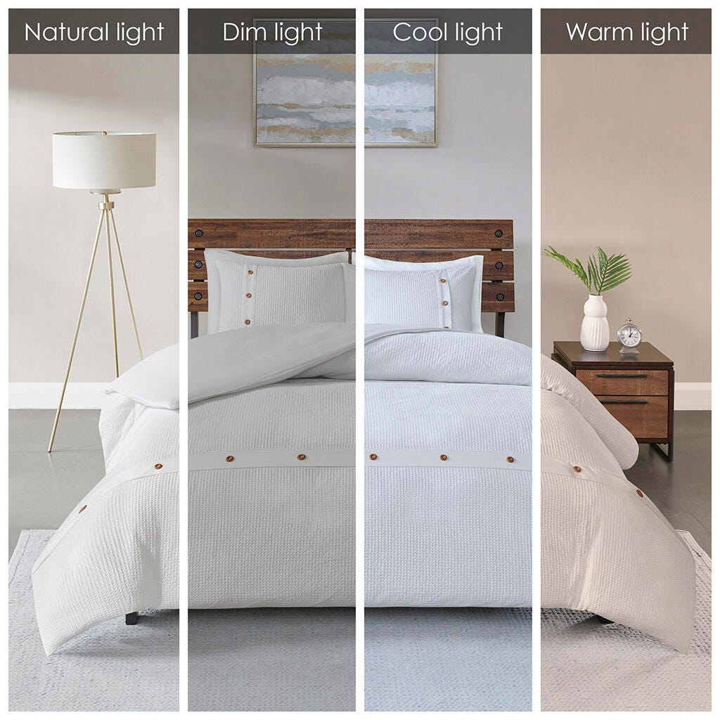 Finley Full/Queen 3 Piece Waffle Weave Comforter set, White, large