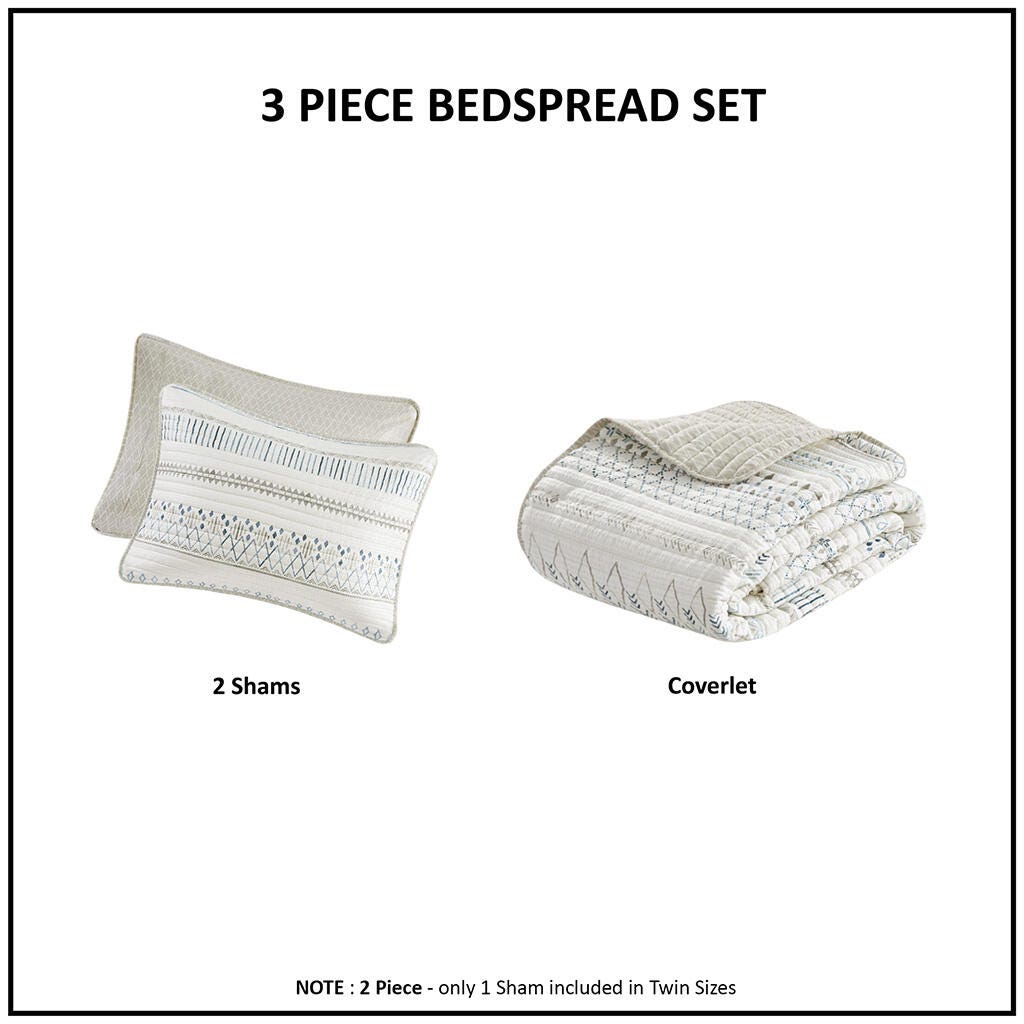 Fraser King/California King 3 Piece Printed Microfiber Seersucker Quilt Set, Taupe Multi, large