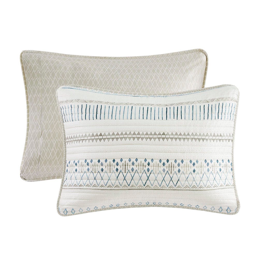 Fraser Full/Queen 3 Piece Printed Microfiber Seersucker Quilt Set, Taupe Multi, large