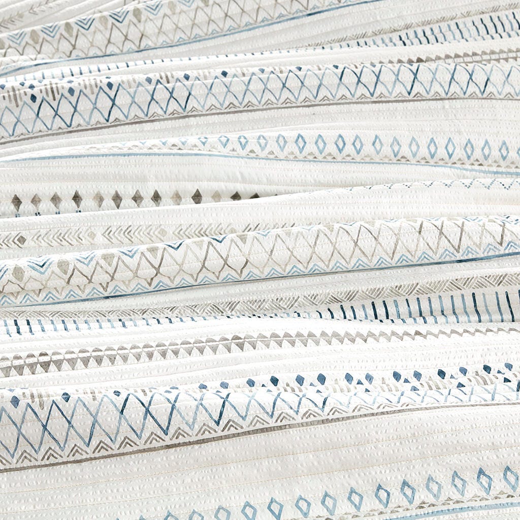 Fraser Full/Queen 3 Piece Printed Microfiber Seersucker Quilt Set, Taupe Multi, large