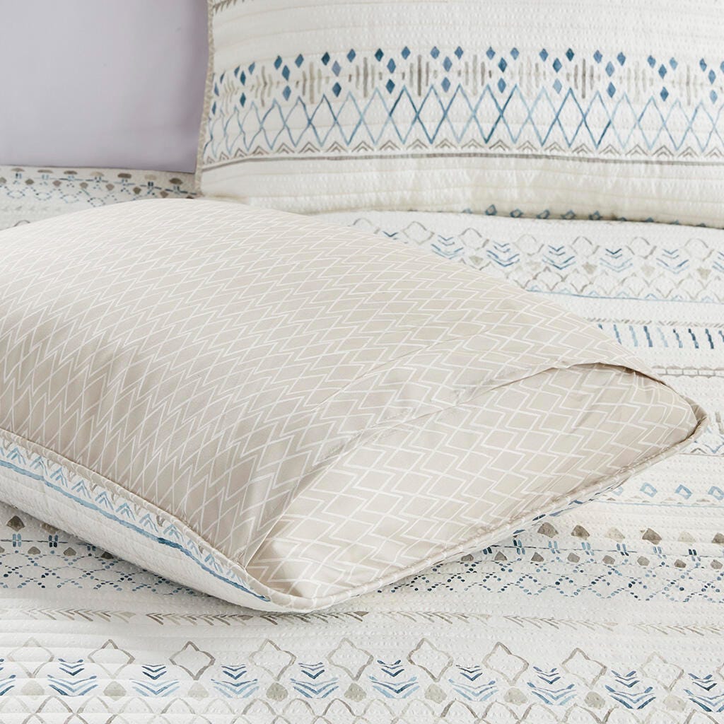 Fraser Full/Queen 3 Piece Printed Microfiber Seersucker Quilt Set, Taupe Multi, large