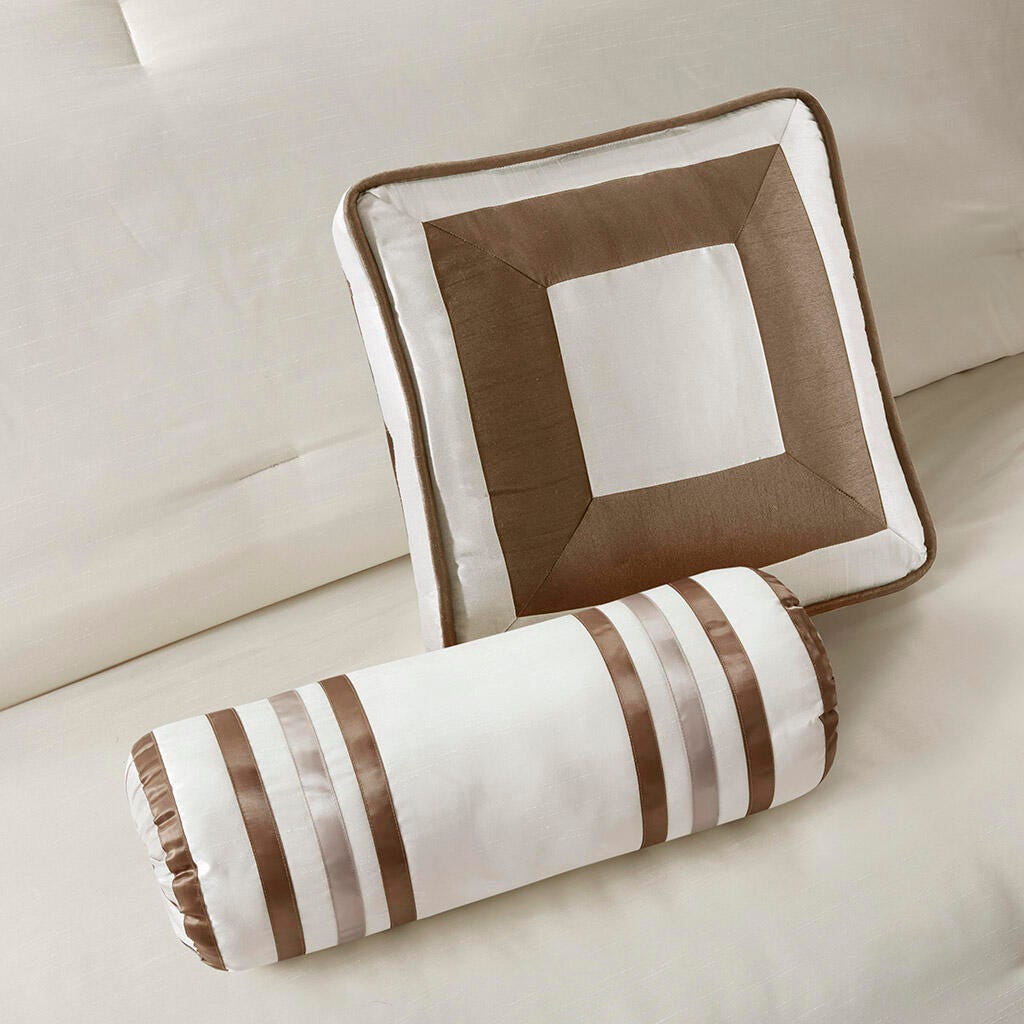 Genevieve California King 7 Piece Comforter Set, Taupe/Brown, large