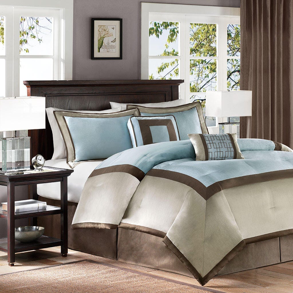 Genevieve King 7 Piece Comforter Set, Blue, large