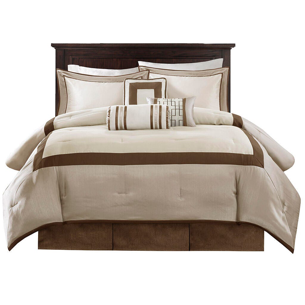 Genevieve Queen 7 Piece Comforter Set, Taupe/Brown, rollover