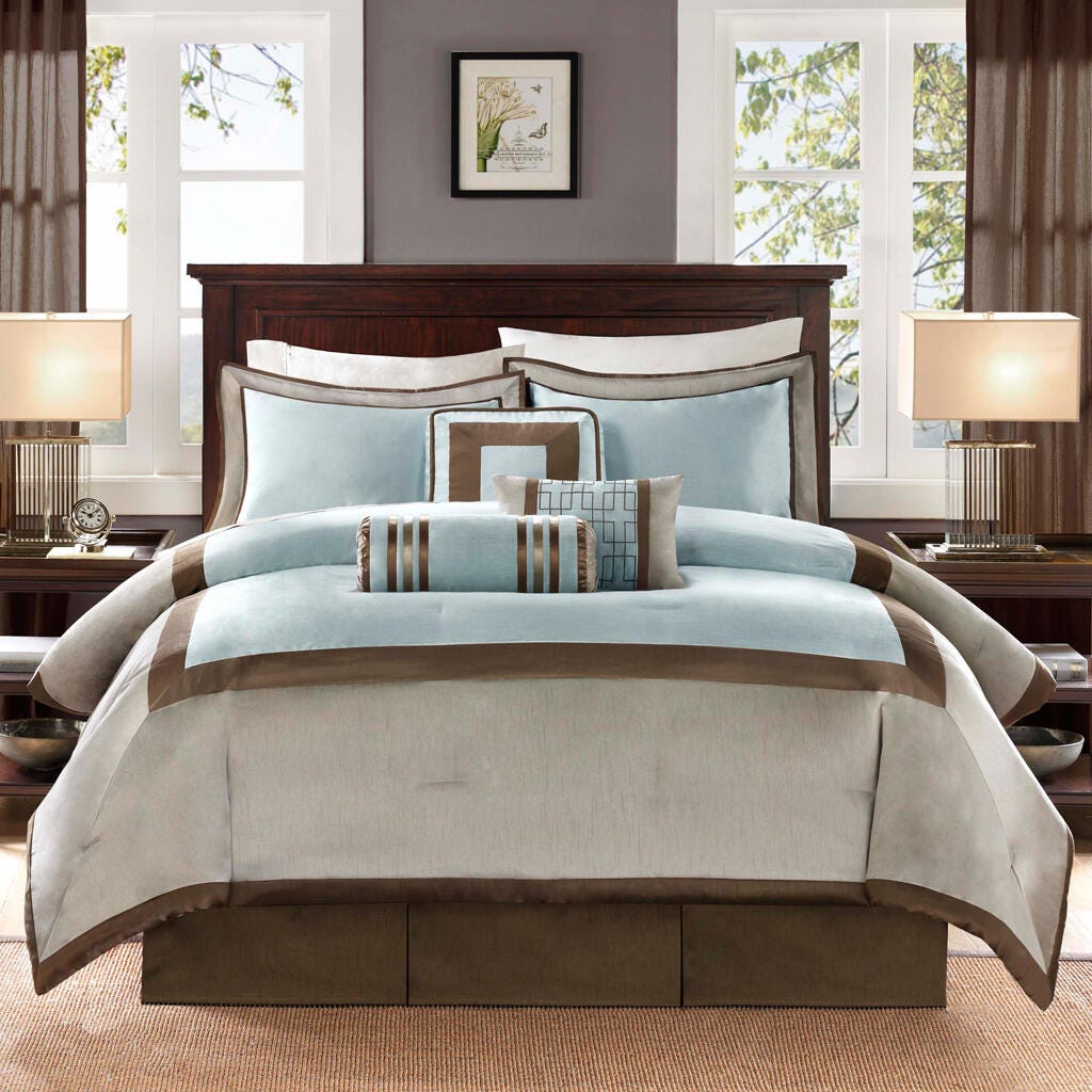 Genevieve Queen 7 Piece Comforter Set, Blue, large