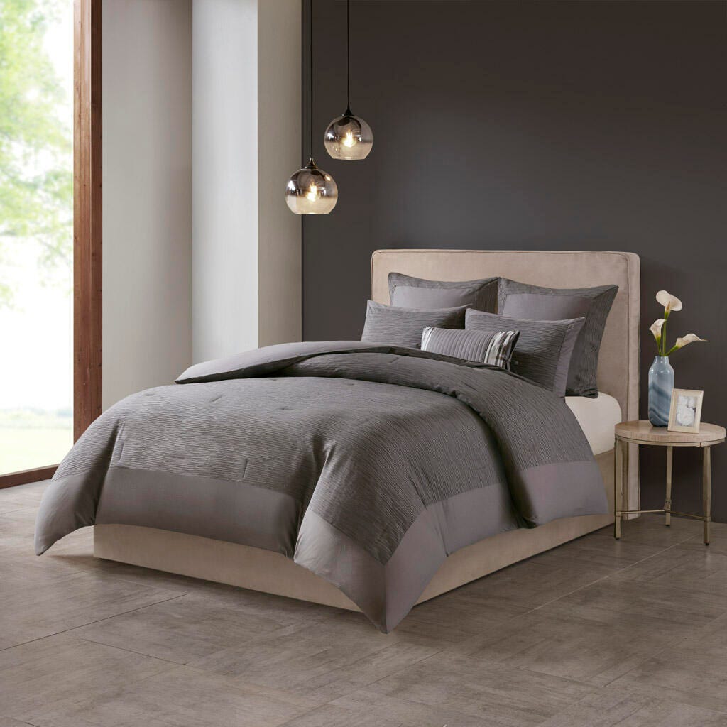 Hanae King/California King Blend Yarn Dyed 3 Piece Comforter Set, Gray, large