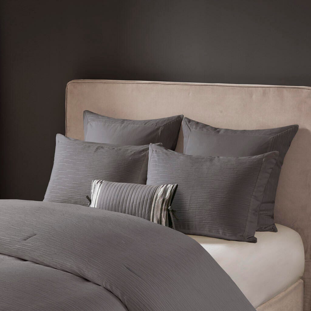 Hanae King/California King Blend Yarn Dyed 3 Piece Comforter Set, Gray, large
