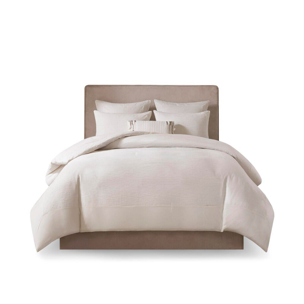 Hanae King/California King Blend Yarn Dyed 3 Piece Comforter Set, White, rollover